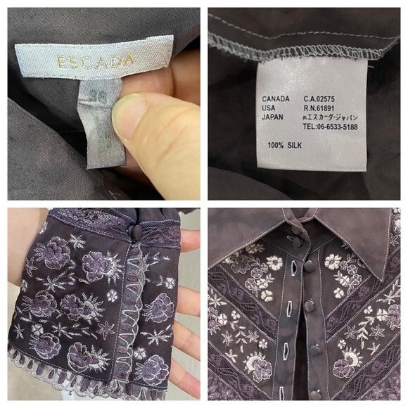 Escada upcycled OOAK Dyed silk embroidery long sleeved button up 38 small - Picture 5 of 13